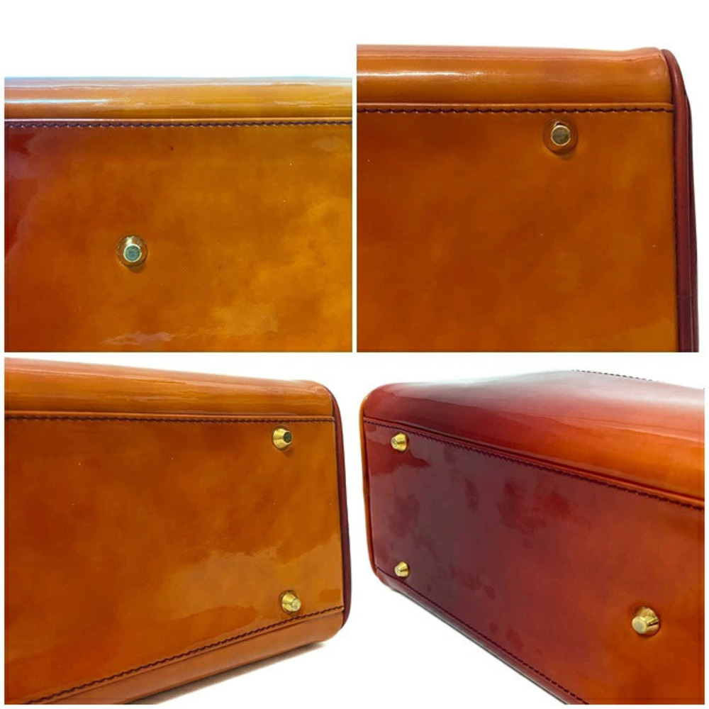 Dior Boston Vernis Bag Christian Orange Zipper Red Enamel Gradient Patent - Picture 9 of 10